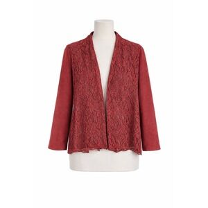 Chico's Size 1 Burgundy Faux Suede Lace latch-front Peplum Jaket